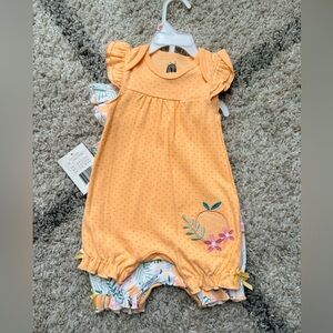 Peach Polka Dot Baby Romper with Floral Embroidery 2 Piece